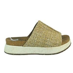 OTBT Wayside Platform Slides 7M Natural Raffia Leather Slip-On Boho Comfort Shoe
